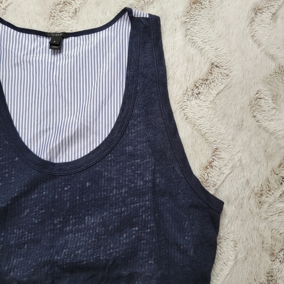 J Crew Silk Trapeze Vertical Stripe Back Linen Solid Front Panel Top Navy Size S - Picture 6 of 11